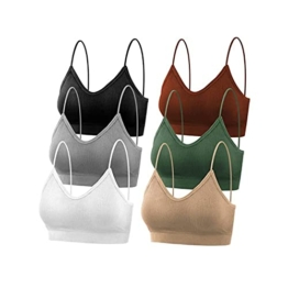 ablever BH Damen Ohne Bügel 6er Set V Hals Basic Wohlfühl Sport BH Spaghettiträger Bralette Nahtlose Gepolsterte Schlafen BH mit Spaghetti Bra Top Low Support Bra (M) - 1