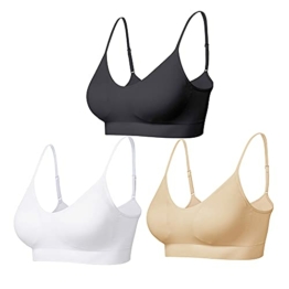 Comfyin Bustier Damen Gepolstert Sport BH Set ohne Bügel Yoga BH Top 3er Pack, Schwarz+weiß+beige, S - 1