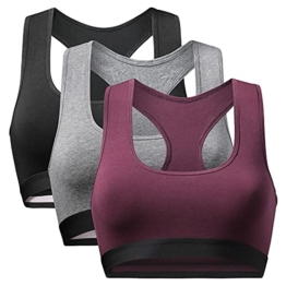 DANISH ENDURANCE Damen Cotton Bralette BH, Weiche Bio-Baumwolle, 1er und 3er Pack, BHS ohne Bügel, bequem, angenhmer Halt (Mehrfarbig (1x Dunkelgrau, 1x Schwarz, 1x Weinrot), Medium) - 1