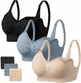 HBselect 3 Pcs Schwangerschafts Still BH Nahtloser Still-BH mit zusätzlichen BH-Verlängerungen Stillen und Schlaf Ohne Bügel für Damen (XL, Schwarz+Beige+Blau) - 1