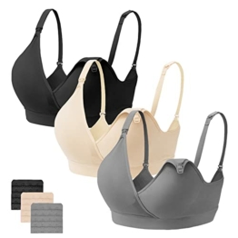 JOYTREE Still BH Ohne Bügel, 3 Pcs Nahtloser Schwangerschafts BH mit zusätzlichen BH-Verlängerungen, Stillen Schlaf Mutterschaft BH für Damen -M-Schwarz Beige Grau - 1