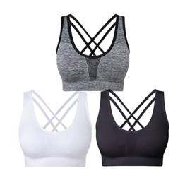 SEGRILA Damen Sport BH Set Ohne Bügel Kreuz Rücken Yoga Bustier Gepolsterter (Schwarz,Weiß,Grau L) - 1