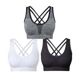 SEGRILA Damen Sport BH Set Ohne Bügel Kreuz Rücken Yoga Bustier Gepolsterter (Schwarz,Weiß,Grau L) - 1