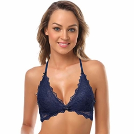 SHEKINI Damen Spitzen BH ohne Bügel Abnehmbare Pads Triangle-BH Atmungsaktiv und Bequem Bralette Spitze(Dunkelblau-1,S) - 1