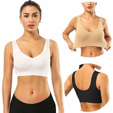 SIMIYA Damen Bequem BH, Klassische Frauen Bustier, Push Up und Ohne Bügel, 1er Pack 3er Pack(Schwarz+Weiß+Beige,XXXXL) - 1