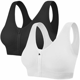 Tuopuda Damen Sport BH Gepolstert Elastizität Bustier Yoga BH ohne Bügel Push Up Zip Front Sports Bra Starker Halt Doppelt Träger Große Brüste für Fitness Laufen Joggen Top, Schwarz + Weiß, XXL - 1