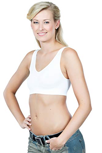 UnsichtBra Bustier Damen BH ohne Buegel | 3er Set Wohlfühl Bustiers Tops | Bügelloser Soft Bra | Schlaf Still Sport Bralette schwarz, weiß, beige (wellbra_swh)(L) - 3