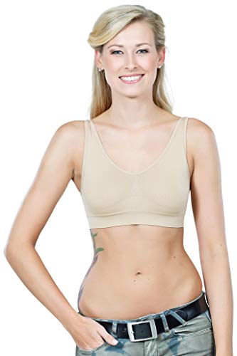 UnsichtBra Bustier Damen BH ohne Buegel | 3er Set Wohlfühl Bustiers Tops | Bügelloser Soft Bra | Schlaf Still Sport Bralette schwarz, weiß, beige (wellbra_swh)(L) - 5