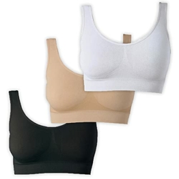 UnsichtBra Bustier Damen BH ohne Buegel | 3er Set Wohlfühl Bustiers Tops | Bügelloser Soft Bra | Schlaf Still Sport Büstier schwarz, weiß, beige (wellbra_swh)(XL) - 1