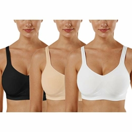 Vertvie Damen 1/2/3er Set Sport BH Einfarbig Ohne Bügel Bustier Klassische Bequem Stretch Bra Mittle Halt Gepolstert Wohlfühl-BH(Schwarz+Weiß+Beige,M) - 1