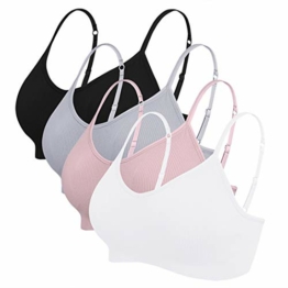 Vertvie Damen 2/3/4er Set Basic Wohlfühl BH Sport BH Spaghettiträger Bralette ohne Bügel Nahtlose Gepolsterte mit Spaghetti Bra Top Low Support Bra(EU L/Tag XL,Schwarz/Weiß/Hellgrau/Lila) - 1