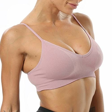 Vertvie Damen 2/3/4er Set Basic Wohlfühl BH Sport BH Spaghettiträger Bralette ohne Bügel Nahtlose Gepolsterte mit Spaghetti Bra Top Low Support Bra(Schwarz/Weiß/Hellgrau/lila, EU S/Tag M) - 6