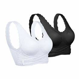 Vertvie Damen Sport BH Spitzen BH Frauen Bustier Lace Bra Dünn Front Closure Push Up Ohne Bügel Top für Yoga Fitness Training Stretch Wohlfühl-BH(B-Weiß+schwarz, M) - 1