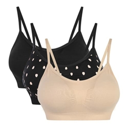 Vertvie Womens Strech Duenn Ohne Buegel Push up Yoga Sports BH Bra Top Set Fuer Fitnesstraining Polsterung 3St(Größe S/Etiketten M, Schwarz Hautfarbe) - 1