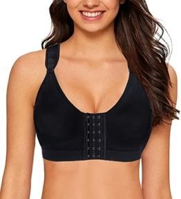 YIANNA Damen Postoperativer Sport BH Ohne Bügel Vorderverschluss Kompressions Bustier Nach Brust Op Bequemer Stütz Schwarz, 128 Size L - 1