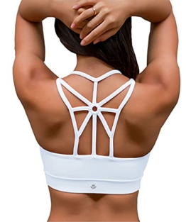 YIANNA Frauen Sport BH Racerback Bügelloser Yoga Bustier Atmungsaktiv Sports Bra Crop Top Running Fitness BH Damen mit Polster Weiß,YA139 Size M - 1